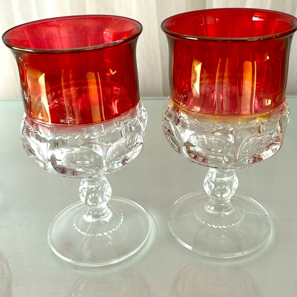Vintage Ruby Red Kings Crown Juice Glasses - Picture 3 of 8